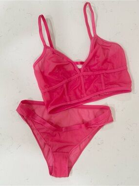 Sheer shiny pink lingerie set Victoria’s Secret